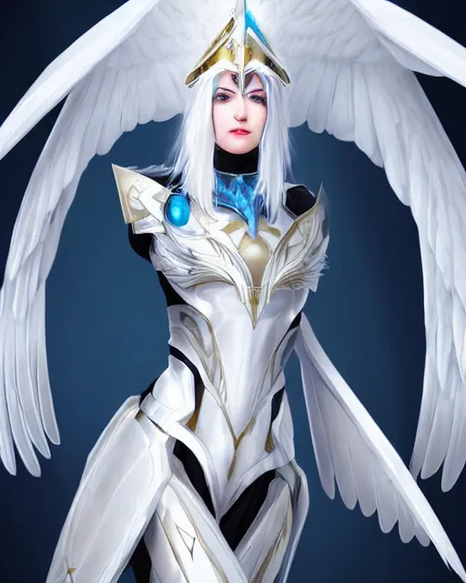 Prompt: perfect white haired attractive egyptian goddess with huge white dove wings, warframe armor, beautiful, symmetric, dreamy, half asian, pretty face, blue eyes, detailed, scifi platform, laboratory, experiment, 4 k, ultra realistic, epic lighting, android body, illuminated, cinematic, masterpiece, art by akihito tsukushi, voidstar