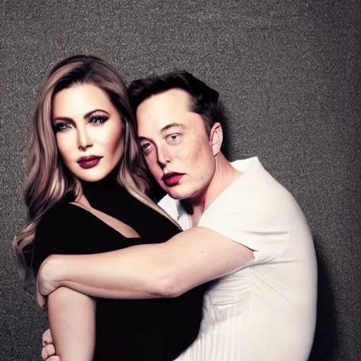 Image similar to boudoir photoshoot of elon musk and courtney kardashian, high quality