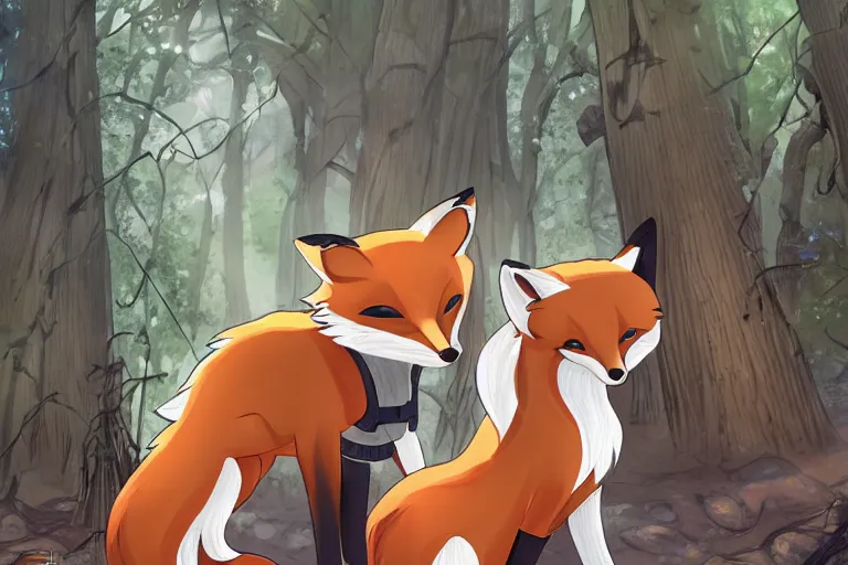 Image similar to an oversized fox, saddled and harnessed, walking through a forest, glowing with silver light, today's featured anime still, 1 6 k, character design, furry art, furaffinity