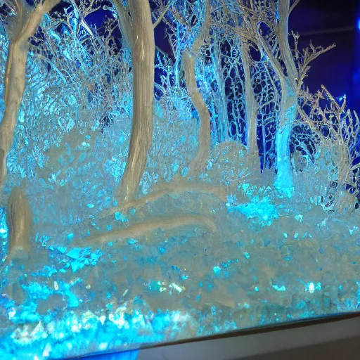 Prompt: blue ice crystal forest sculpture of galaxy