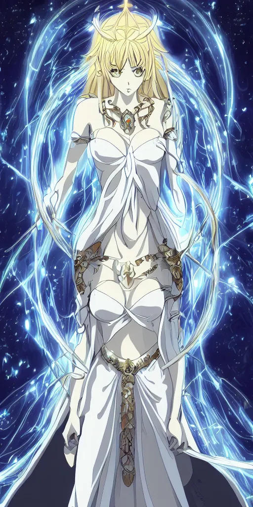 Image similar to a mystical woman priestess, the divine feminine, drawn by studio UFOTABLE,