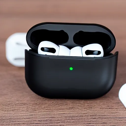 Image similar to black airpods pro case with marshmallow logo on it, studio, product photo