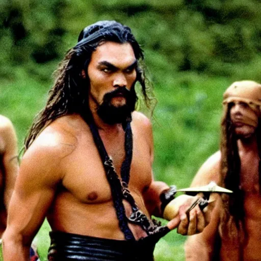 Image similar to A still of Jason Momoa in Monty Python and the Holy Grail (1975)