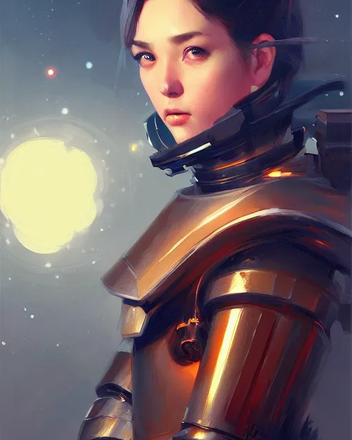 Prompt: a potrait of a space fanstasy knight, fine details. night setting. realistic shaded lighting poster by ilya kuvshinov katsuhiro, artgerm, jeremy lipkin and michael garmash, unreal engine, radiant light, detailed and intricate environment, digital art, trending on art station