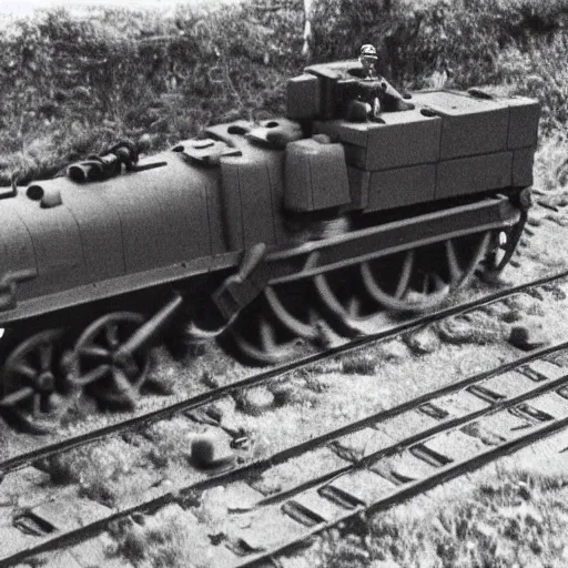 Prompt: WW2 era photograph of 800mm German artillery Dora from WW2 with Thomas the Tank Engine face