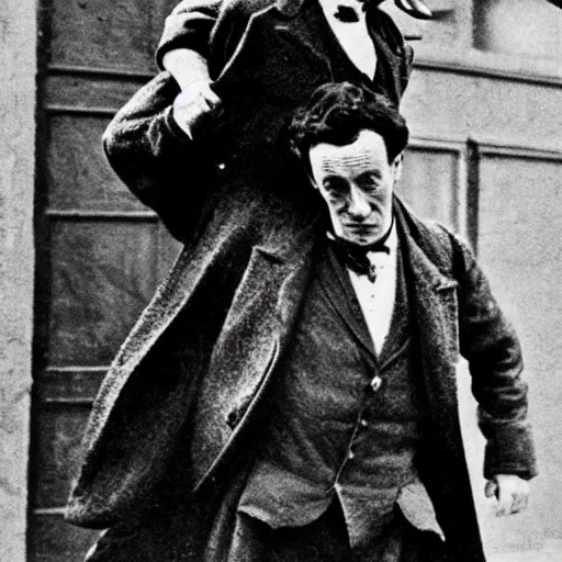 Image similar to Sherlock Holmes carrying Dr Watson on his back in the style of Sidney Paget