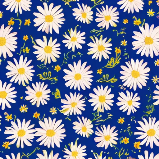 Prompt: highly detailed daisy pattern growing out of books, in the style of old botanical illustrations, matisse, lisa frank, and japanese art, 4 k