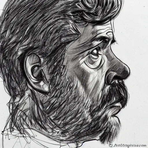 Image similar to a realistic yet scraggly portrait sketch of the side profile of a stern and sophisticated george lucas, trending on artstation, intricate details, in the style of frank auerbach, in the style of sergio aragones, in the style of martin ansin, in the style of david aja, in the style of mattias adolfsson