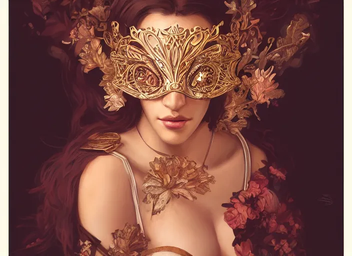 Image similar to masked, perfectly-centered-Portrait of the most beautiful woman on the planet , intricate, highly detailed, artstation, concept art, concept render, octane, redshift, smooth, sharp focus, illustration,award-winning, Unreal Engine 5, 8K, art by artgerm and greg rutkowski and alphonse mucha