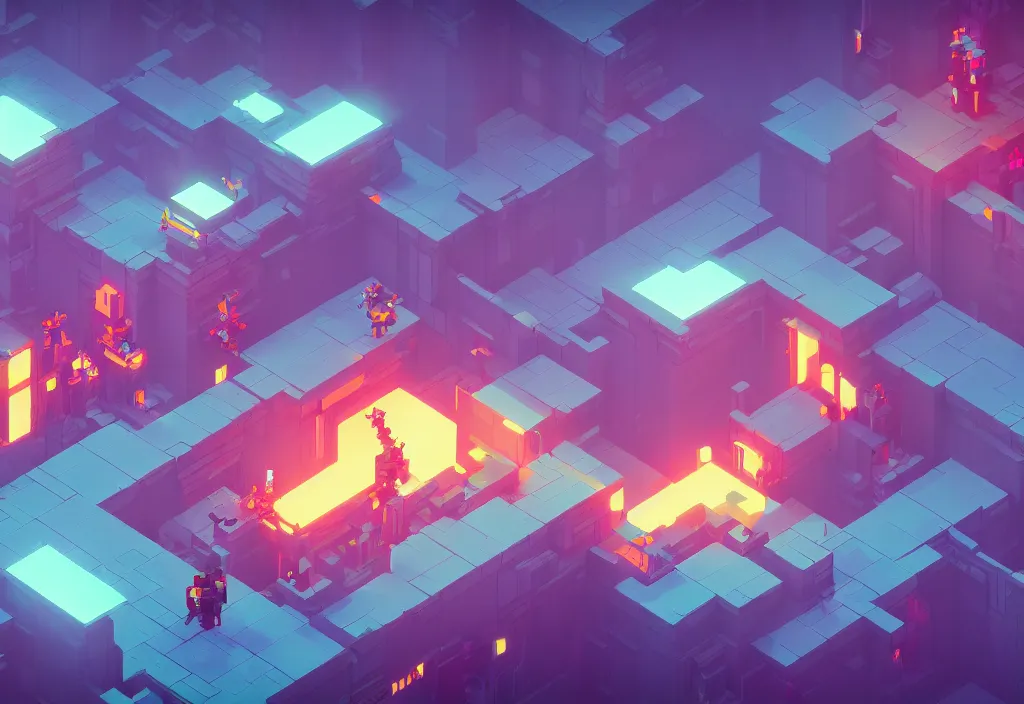 Image similar to isometric hyperlight drifter magicavoxel cinematic lighting, 4k