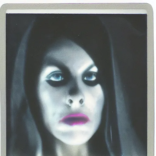 Prompt: occult assassin in service to the elder gods, portrait, polaroid photograph, 1980s