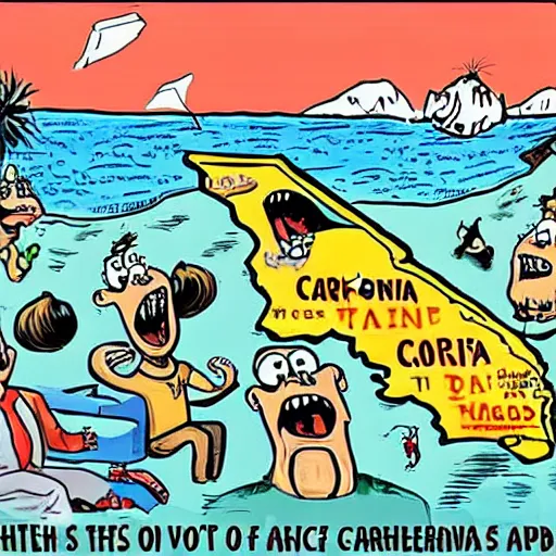 Image similar to a cartoon of the state of california with a big mouth screaming