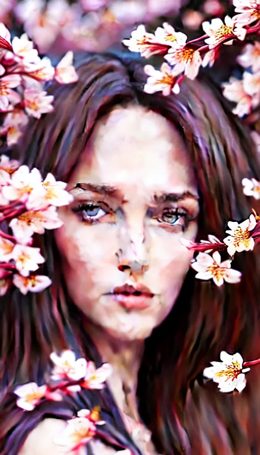 Prompt: photo of a gorgeous young european female in the style of stefan kostic, realistic, half body shot, sharp focus, 8 k high definition, insanely detailed, intricate, elegant, art by stanley lau and artgerm, extreme blur cherry blossoms background