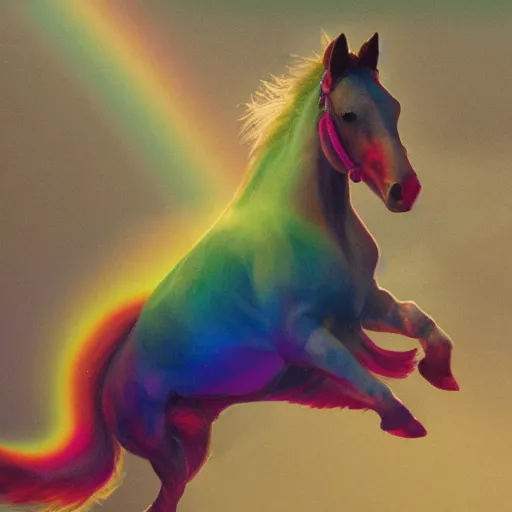 Image similar to a rainbow cat riding a horse