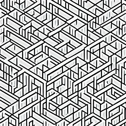 Prompt: isometric projection maze monochrome identical people