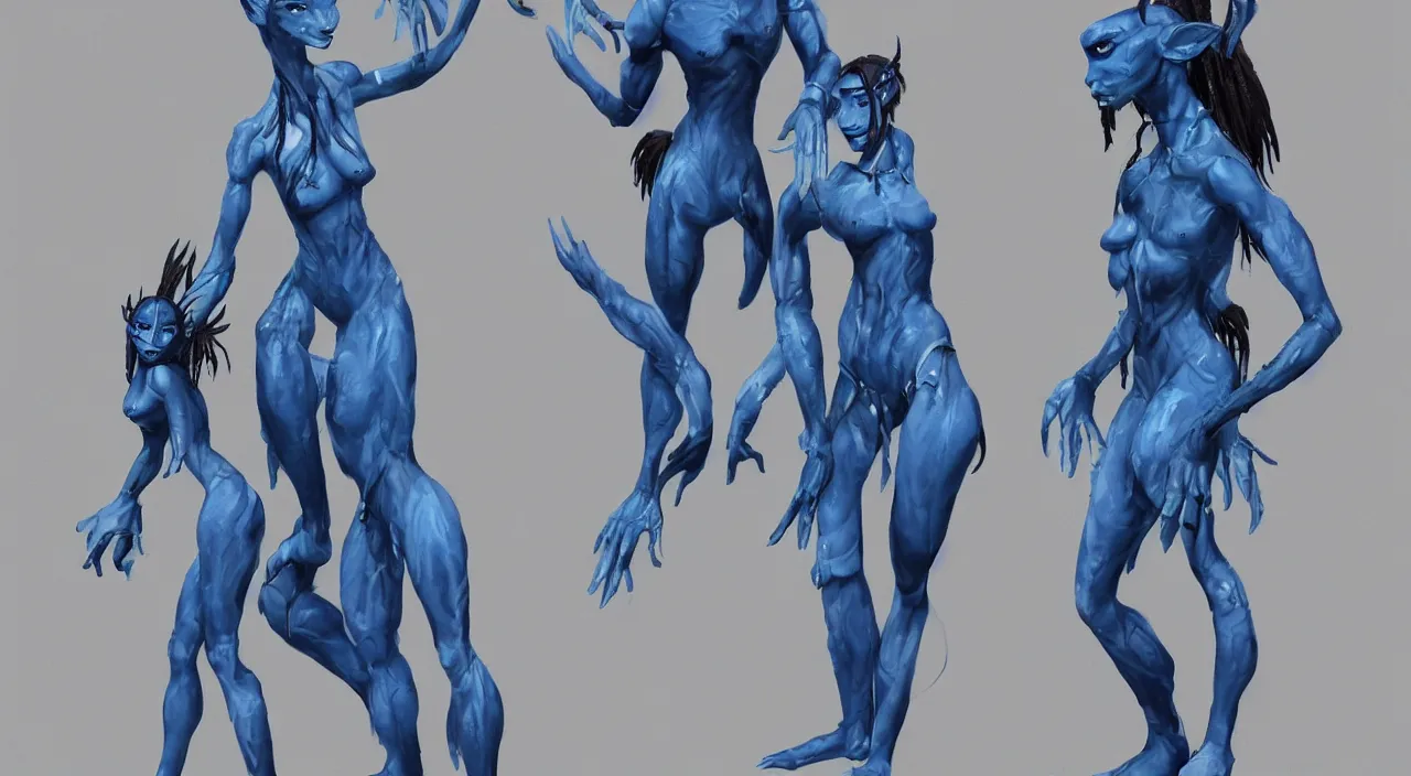 Image similar to Avatar themed concept art, blue humanoid creatures, trending on artstation,