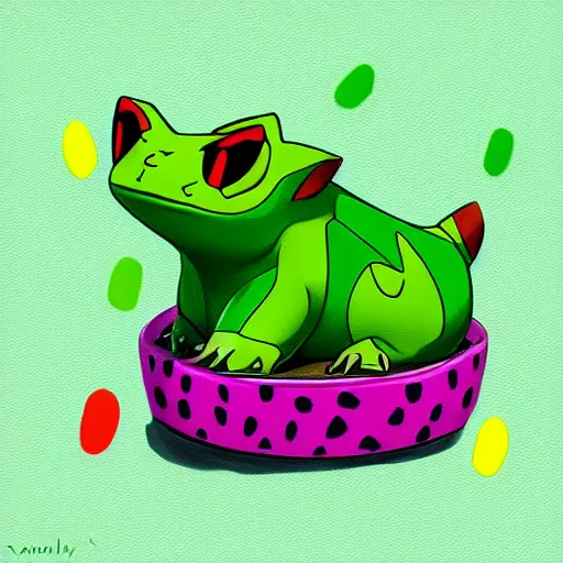 Image similar to bulbasaur by andi warhol, 4 k, digital painting, bright colors