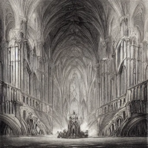 Image similar to an underwater gothic cathedral at the bottom of the ocean surrounded by mermaids, by gustave dore, francisco goya, william blake, dark and scary abyssal ambient, utradetailed, matte painting, smooth zenithal lighting, epic masterpiece,