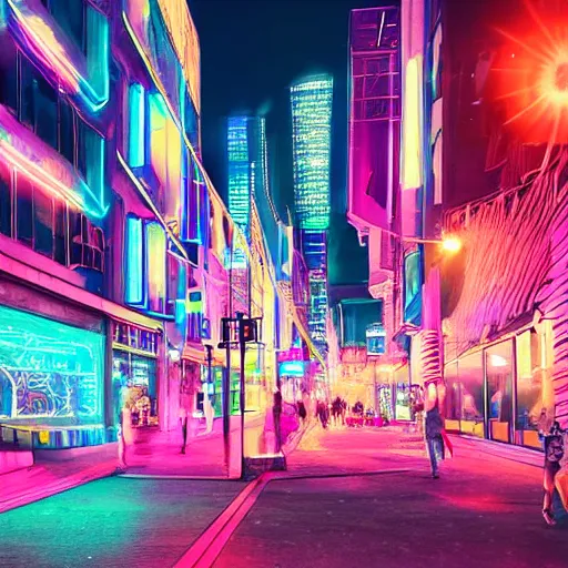 Prompt: a drone flying in a city at night. neon lights, futuristic, hyperrealistic, highly detailed, variable lighting, dramatic, cyperpunk