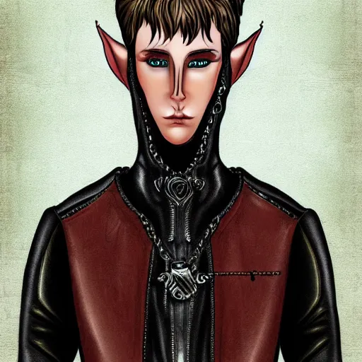 Prompt: tall elf in leather clothing, digital art