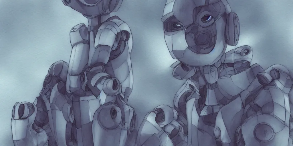 Image similar to a broken robot itself, anime, pencil lines, light watercolour painting, pale sky, beautiful artwork, anime screenshot