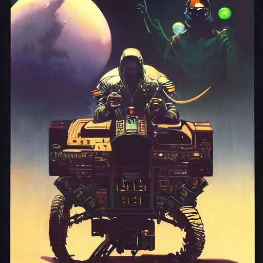 Prompt: king of saudi arabia playing video games. foggy black background. highly detailed science fiction painting by norman rockwell, frank frazetta, syd mead and moebius. rich colors, high contrast, gloomy atmosphere, dark background. trending on artstation