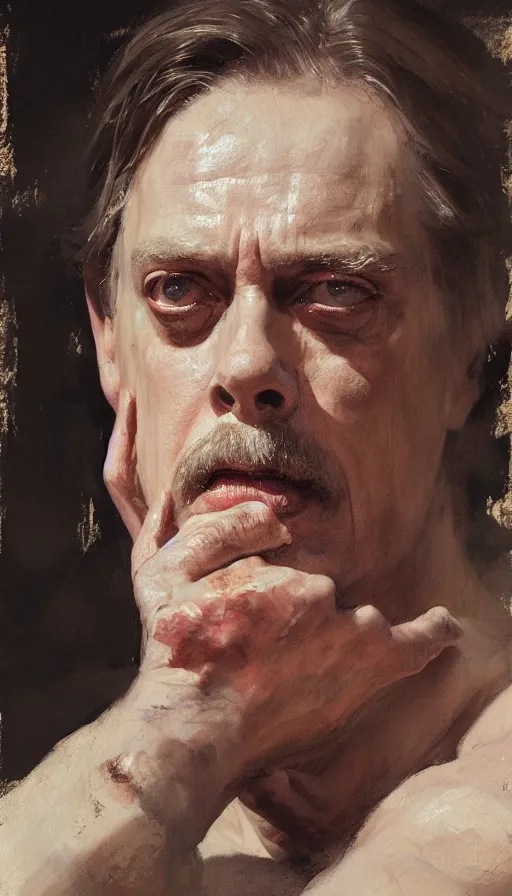 Image similar to an close up oil drawing of roman god emperor steve buscemi, renaissance painting, art by anders zorn, wonderful masterpiece by greg rutkowski, expressive brush strokes, beautiful cinematic light, american romanticism by greg manchess, jessica rossier fantasy art, concept art, official art, hd mod