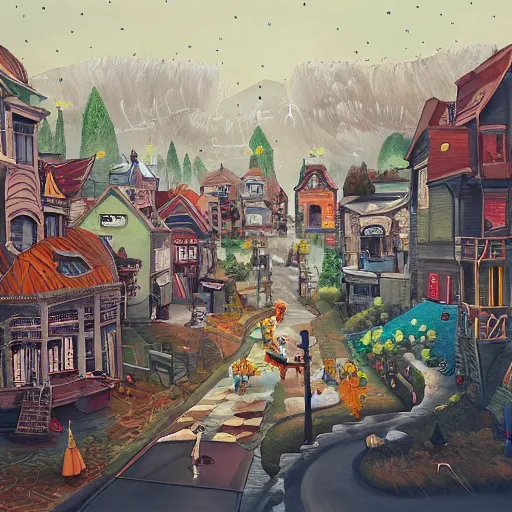 Image similar to painting of a town, by rik oostenbroek, james jean, amy sol