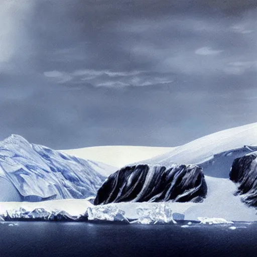 Image similar to a dreamlike antarctic landscape, matte painting