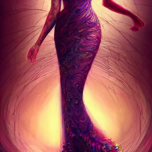 Prompt: a beautiful woman in a dress made of dreams, by android jones and ross tran, trending on artstation