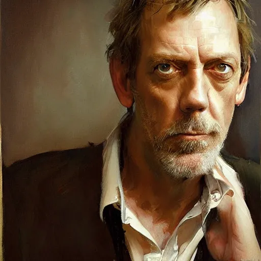 Image similar to face protrait of hugh laurie, jeremy mann painting