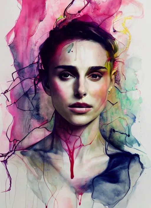 Image similar to nathalie portman full body by agnes cecile, pastel light colours, ink drips, autumn lights