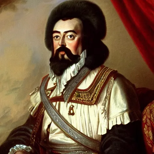 Image similar to russian tsar Peter The Great in tricorn hat and camisole, clean-shaven 18th century installs operating system on desktop computer oil painting, detailed, artfully traced, 4k resolution, cinematic, dramatic