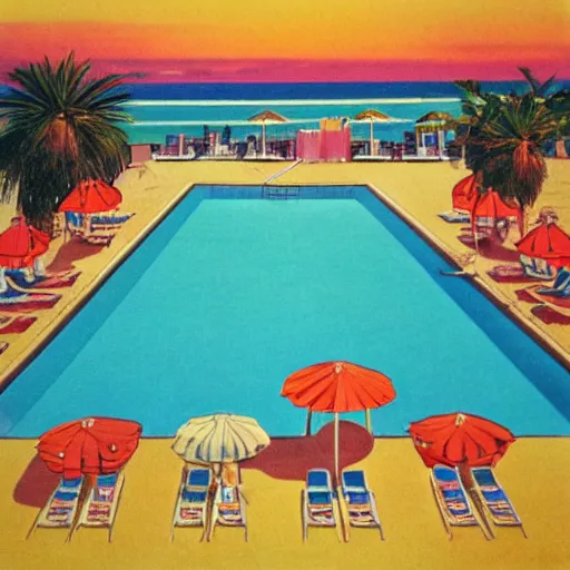 Image similar to pool at the beach, 6 0 s styled art