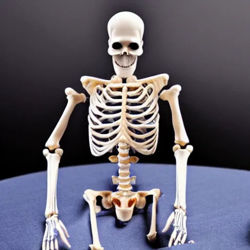 Prompt: A 3d skeleton action figure on the table