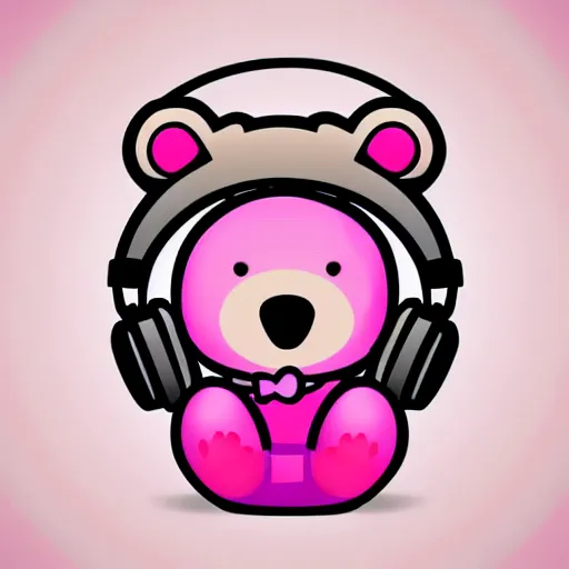 Image similar to a cute pink cuddly bear wearing headphones vector logo