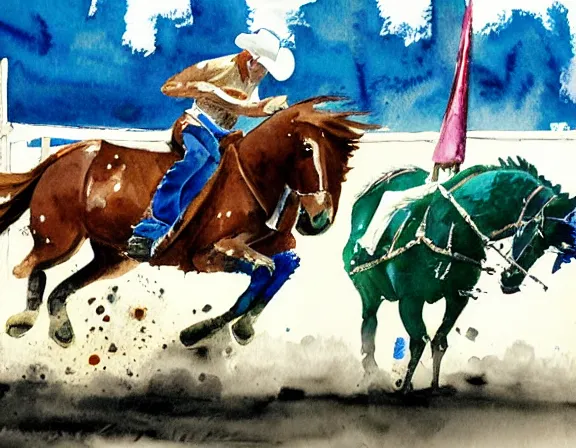 Prompt: water color painting of rodeo events