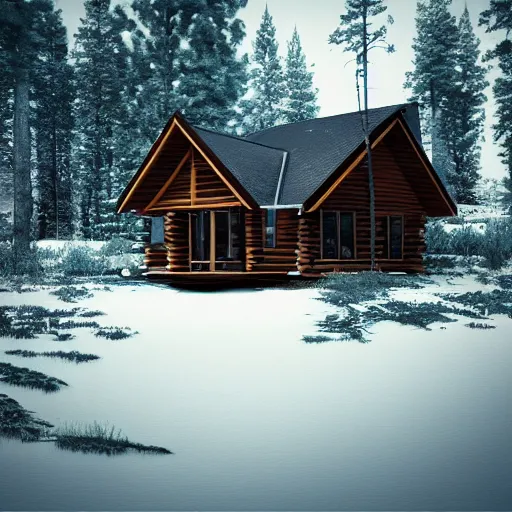 Image similar to a cabin in the woods, octane render