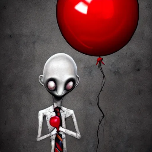 Image similar to surrealism grunge cartoon portrait sketch of slender man with a wide smile and a red balloon by - michael karcz, loony toons style, corpse bride style, horror theme, detailed, elegant, intricate