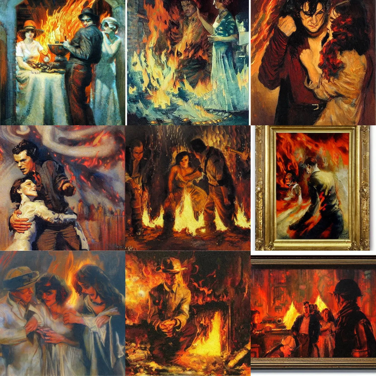 Image similar to fire by dean cornwell, no people