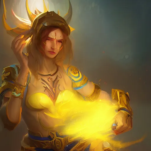 Image similar to a female mage, yellow theme, bright art masterpiece artstation. 8 k, sharp high quality artwork in style of jose daniel cabrera pena and greg rutkowski, concept art by tooth wu, blizzard warcraft artwork, hearthstone card game artwork, holy mage