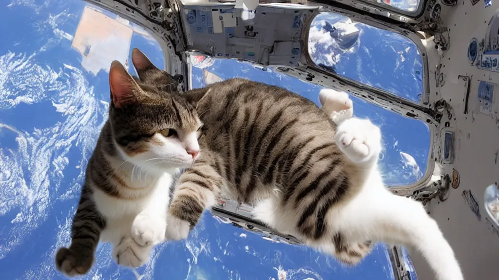 Image similar to Photo of a cat floating inside the ISS