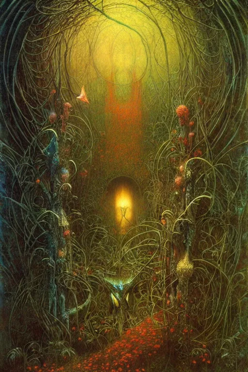 Image similar to enchanted garden by jean delville, luis royo, beksinski, grimshaw