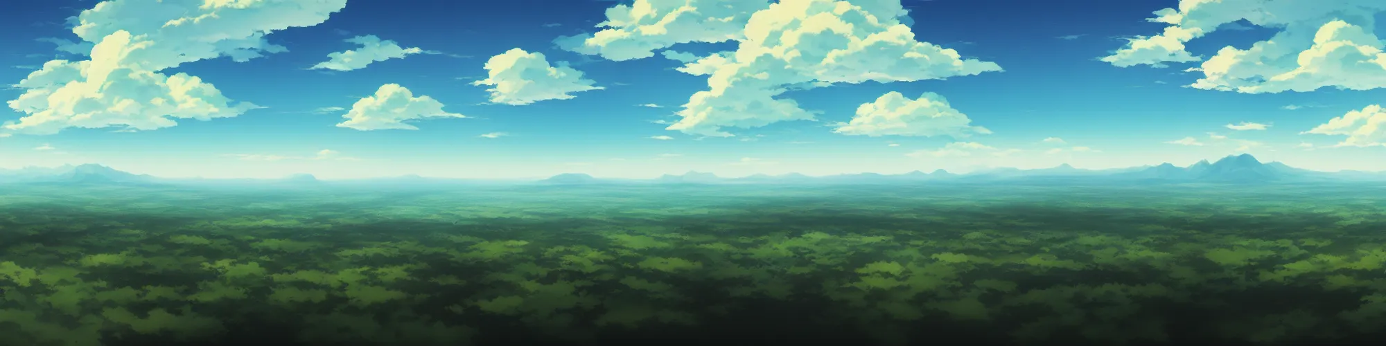 Prompt: panorama view of the sky. matte painting, anime, studio ghibli. professional digital painting, artstation, concept art, smooth, beautiful, cinematic. no mountains and trees.