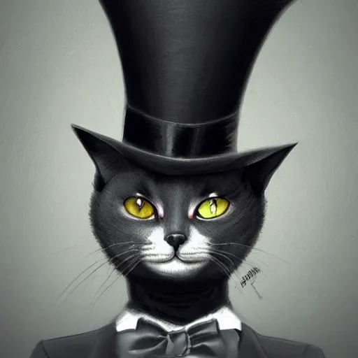 Prompt: A cat with wearing a top hat, stunning visuals, ultra detailed, dynamic lighting, trending on art station, concept art,