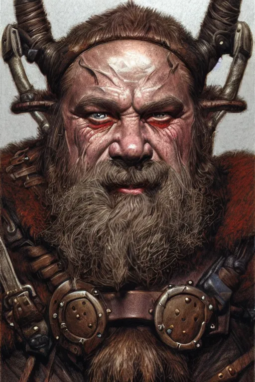 Prompt: head and shoulders portrait of a dwarf adventurer, mouth scar, grandfatherly, veteran, leather armor, male, high fantasy, d & d, by donato giancola, face details, extremely detailed, digital illustration