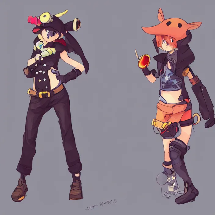 Prompt: hamster video game character, disgaea, flcl, hearthstone, unique silhouette, cute casual streetwear, by marc brunet and artgerm