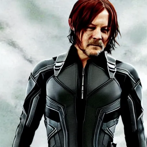 Image similar to Norman Reedus as Black Widow from The Avengers, cinematic photo