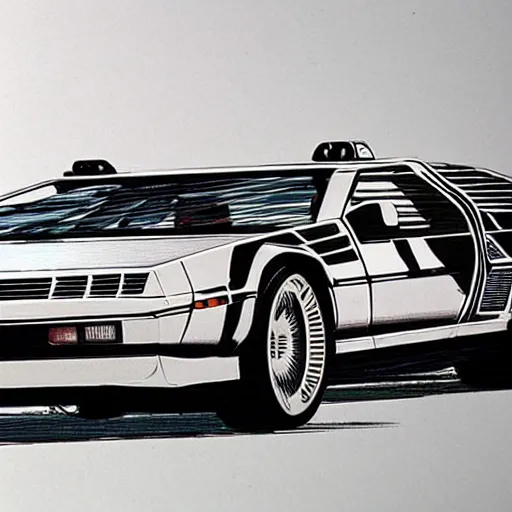 Image similar to Delorean concept as drawn by syd mead