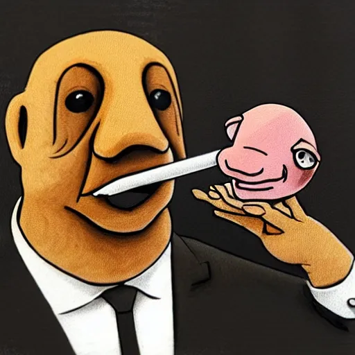 Prompt: a blobfish wearing a suit and smoking a big cigar, photorealistic,